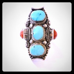 Dramatic sterling silver and turquoise ring